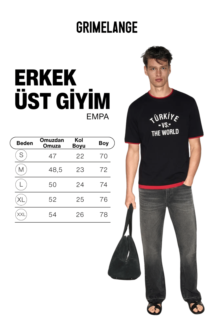 EMPA Erkek %100 Organik Pamuklu Kontrast Yakalı Dünya Kupasına Özel Baskılı Siyah T-Shirt