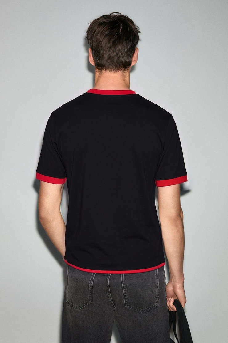EMPA Erkek %100 Organik Pamuklu Kontrast Yakalı Dünya Kupasına Özel Baskılı Siyah T-Shirt