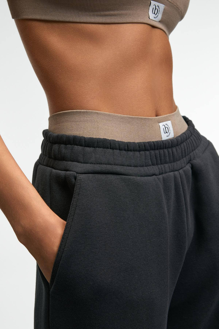 ENAVIE Kadın Oversize Beli Lastikli Çift Cepli Antrasit Eşofman Altı