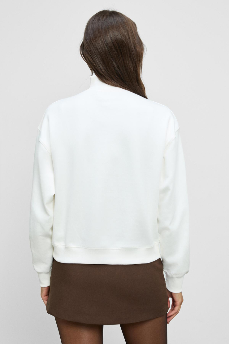 ENDORA Kadın Yumuşak Polarlı Kumaşlı Yakası Fermuarlı Regular Ekru Sweatshirt