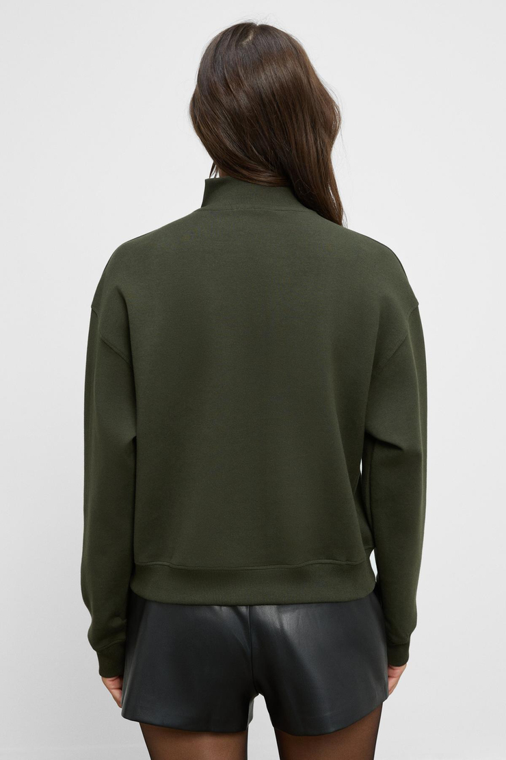 ENDORA Kadın Yumuşak Polarlı Kumaşlı Yakası Fermuarlı Regular Haki Sweatshirt