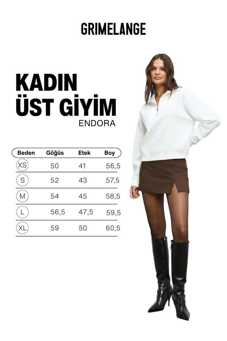 ENDORA Kadın Yumuşak Polarlı Kumaşlı Yakası Fermuarlı Regular Ekru Sweatshirt