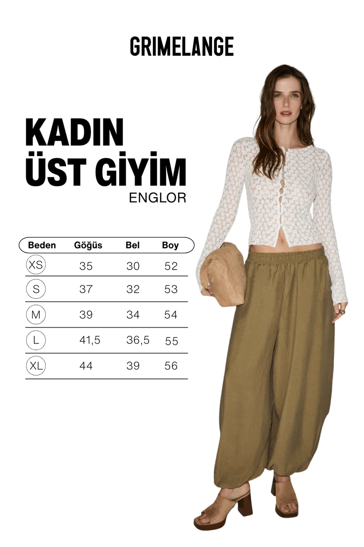 ENGLOR Kadın Yumuşak Ve Esnek Dantel Kumaşlı Düğme Detaylı Dantel Beyaz Bluz