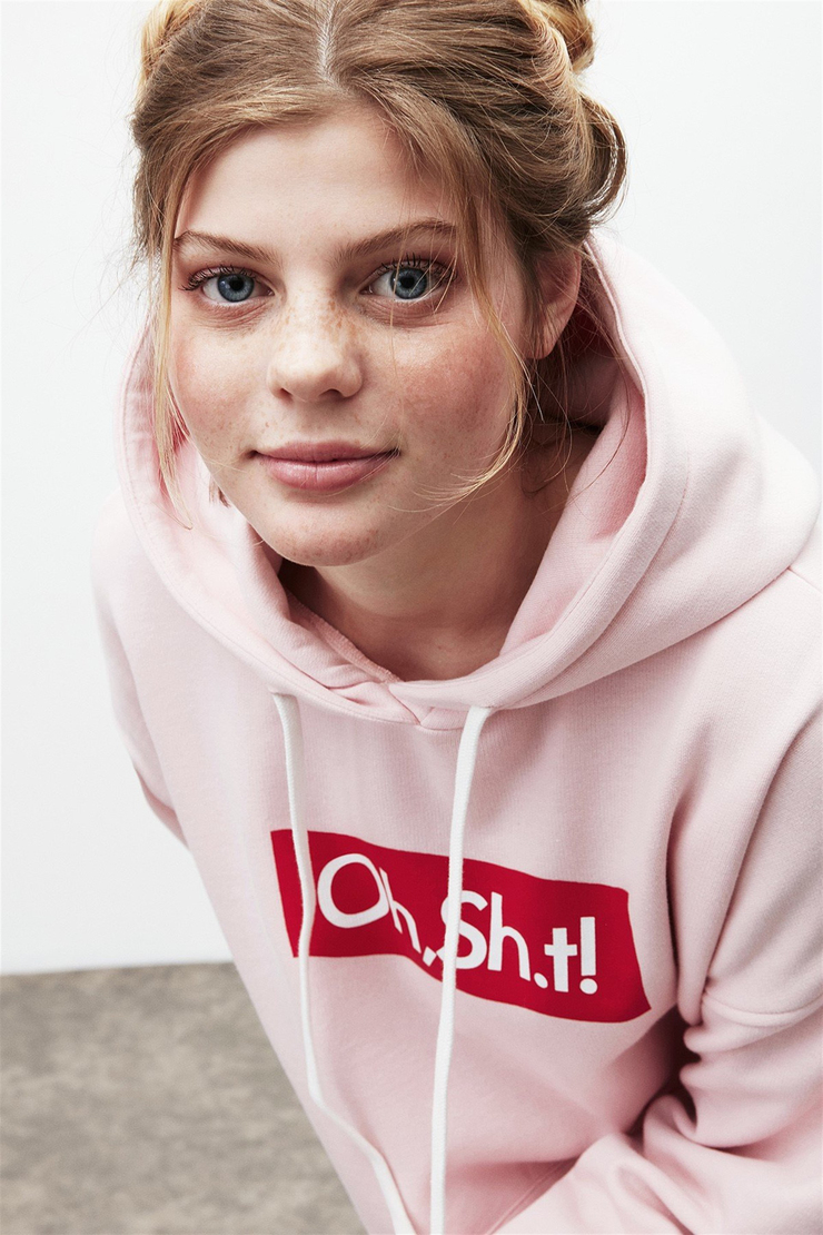 ERIKA Kadın Pembe Baskılı Kapüşonlu Comfort Fit Sweatshirt