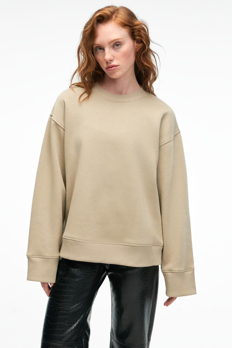 ESME Kadın Oversize Yuvarlak Yakalı Kol Ucu Ve Etek Ucu Manşetli Taş Rengi Sweatshirt