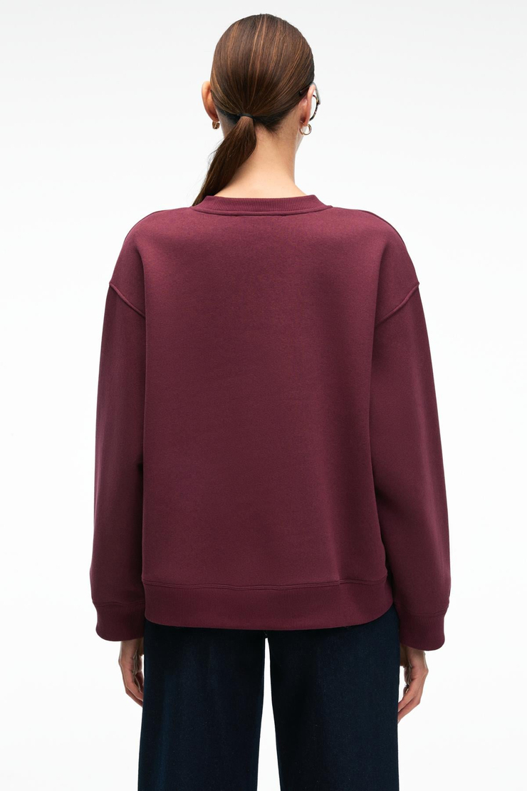 ESME Kadın Oversize Yuvarlak Yakalı Kol Ucu Ve Etek Ucu Manşetli Bordo Sweatshirt