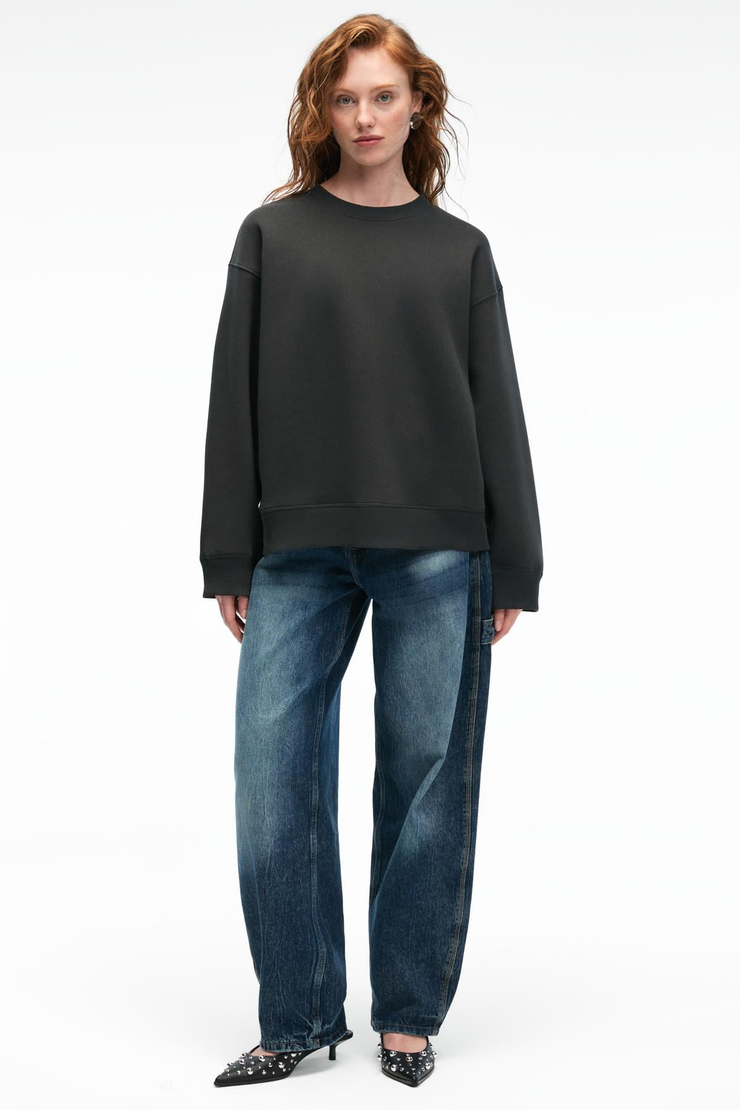 ESME Kadın Oversize Yuvarlak Yakalı Kol Ucu Ve Etek Ucu Manşetli Antrasit Sweatshirt