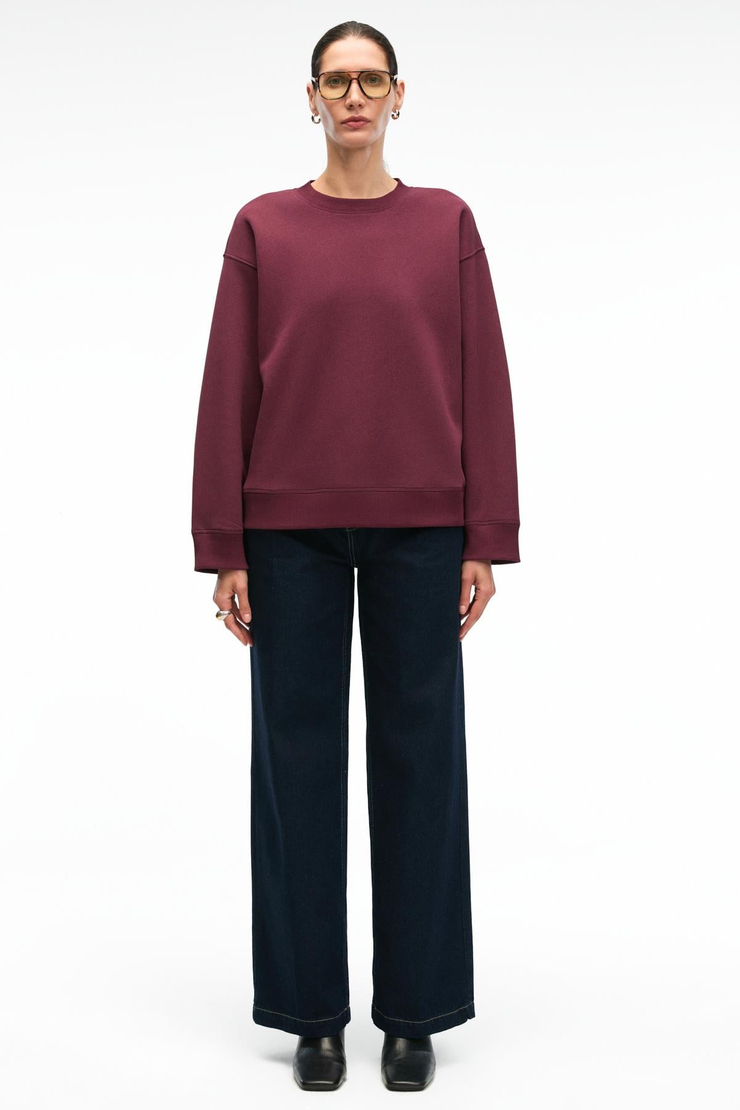 ESME Kadın Oversize Yuvarlak Yakalı Kol Ucu Ve Etek Ucu Manşetli Bordo Sweatshirt