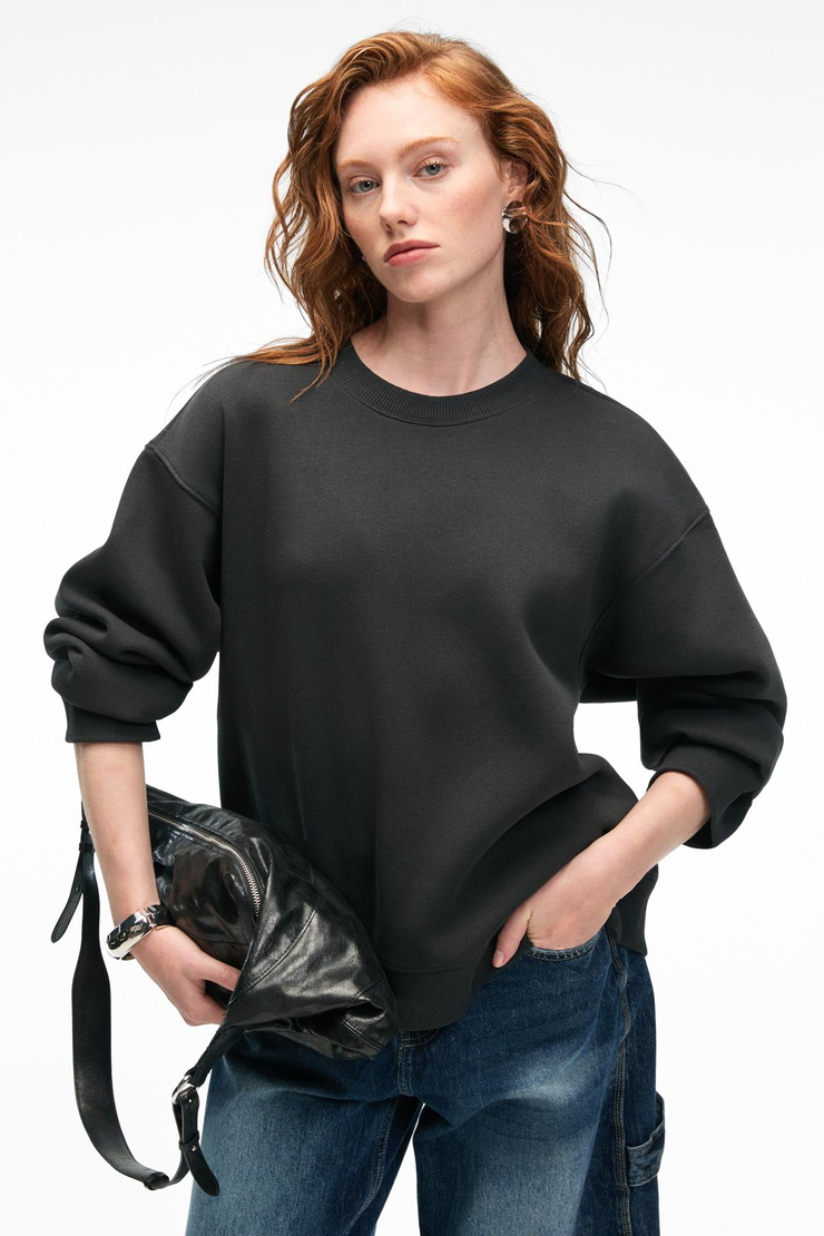 ESME Kadın Oversize Yuvarlak Yakalı Kol Ucu Ve Etek Ucu Manşetli Antrasit Sweatshirt