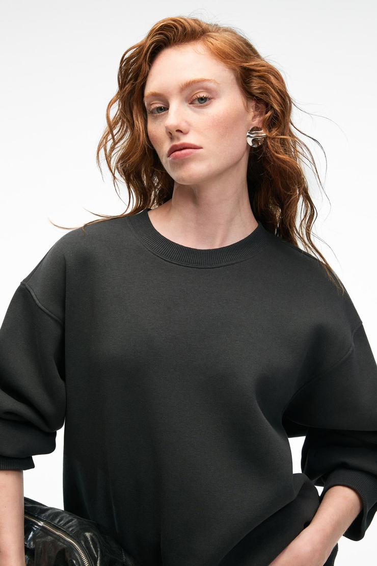 ESME Kadın Oversize Yuvarlak Yakalı Kol Ucu Ve Etek Ucu Manşetli Antrasit Sweatshirt