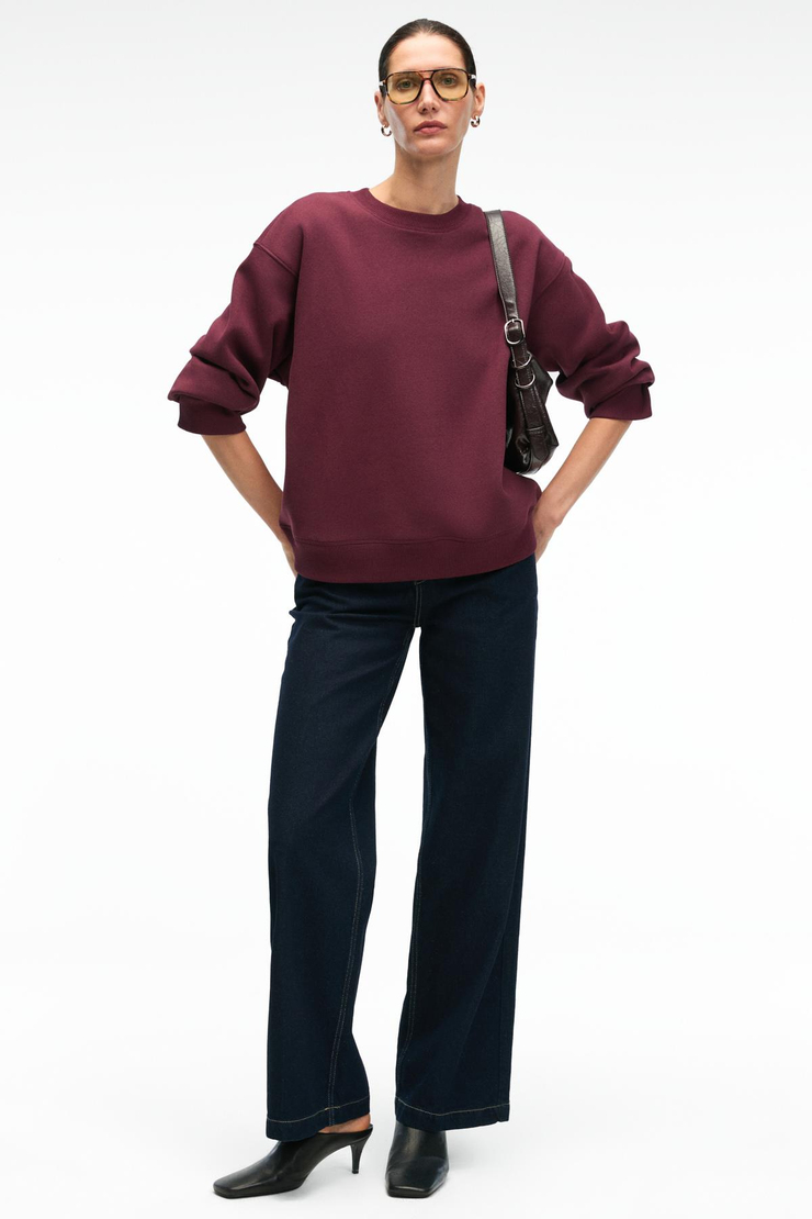 ESME Kadın Oversize Yuvarlak Yakalı Kol Ucu Ve Etek Ucu Manşetli Bordo Sweatshirt