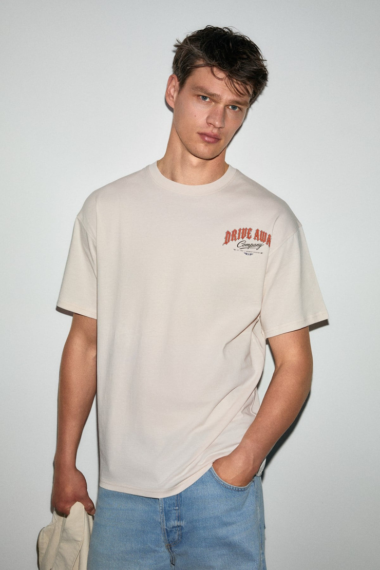 ESPADA Erkek %100 Organik Pamuklu Yuvarlak Yakalı Baskı Detaylı Vanilya T-Shirt