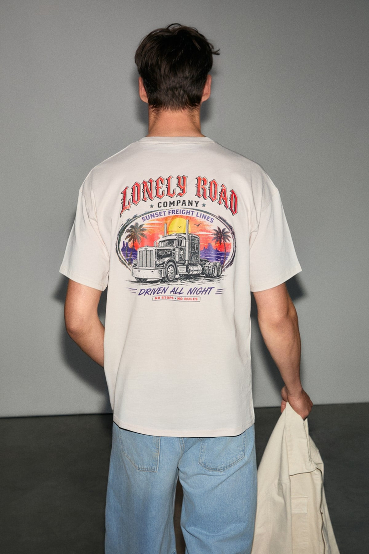 ESPADA Erkek %100 Organik Pamuklu Yuvarlak Yakalı Baskı Detaylı Vanilya T-Shirt