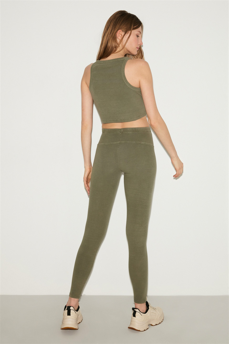 ESTELLA Haki Kadın Düz Renk Yuvarlak Yaka     Slim Fit Alt-Üst Takım