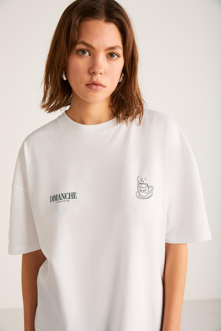 EVADNE Basic Slim Beyaz Tekli T-Shirt