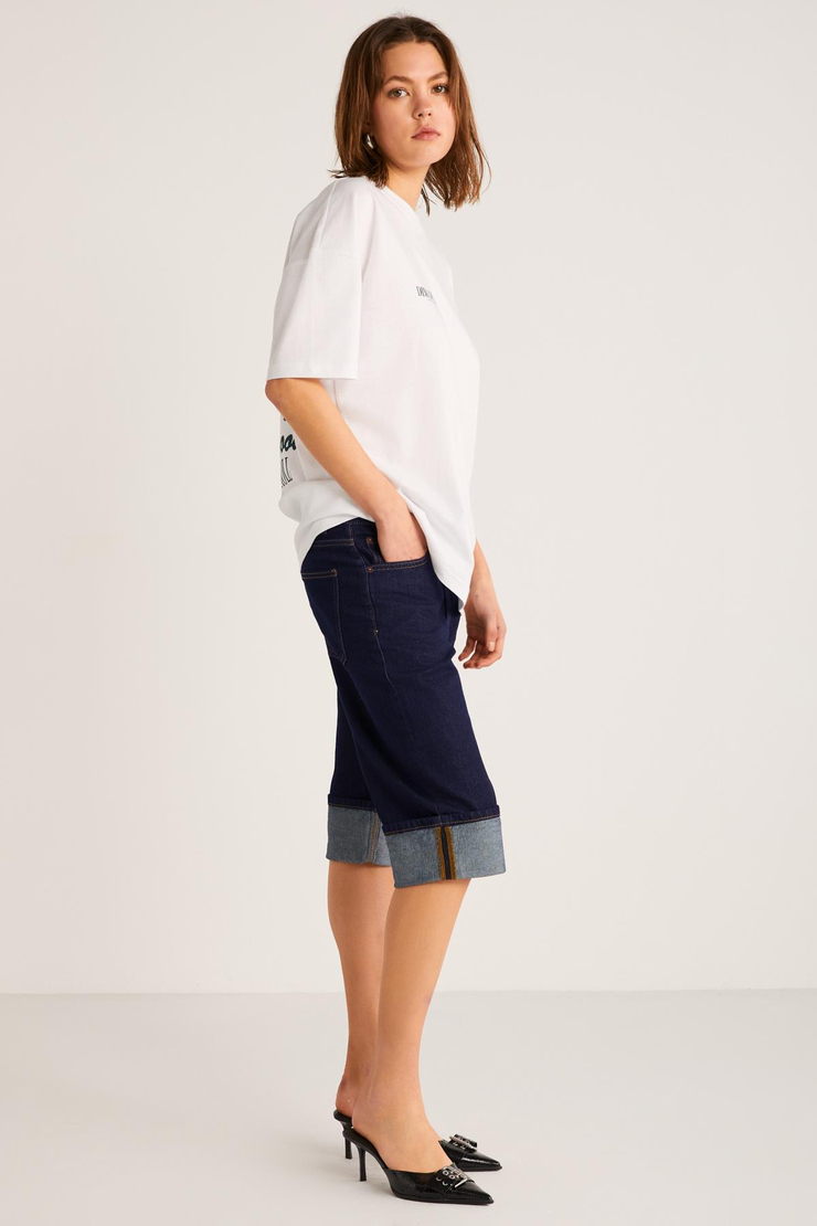 EVADNE Basic Slim Beyaz Tekli T-Shirt