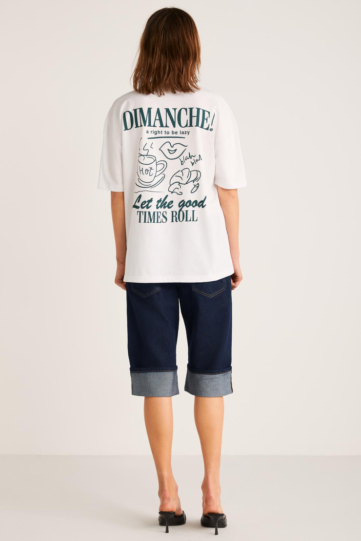 EVADNE Basic Slim Beyaz Tekli T-Shirt