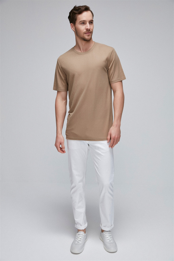 EVAN Erkek Kahverengi Düz Renk Yuvarlak Yaka Comfort Fit T-Shirt
