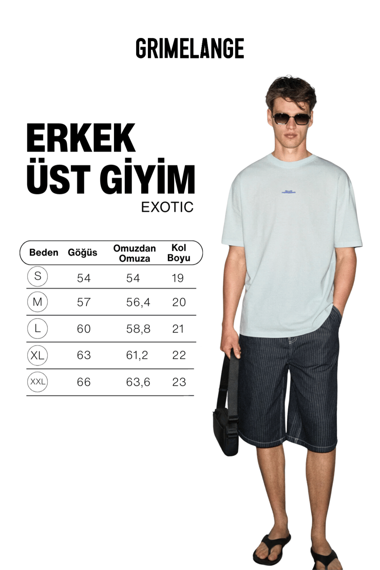 EXOTIC Erkek %100 Organik Pamuklu Baskı Detaylı Rahat Kalıp Mavi T-Shirt