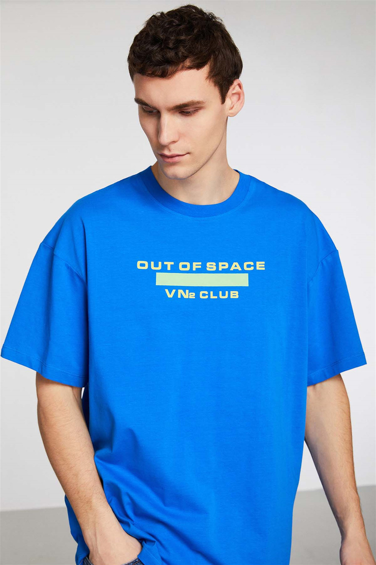 EXPLORE Örme Oversize Mavi  T-Shirt