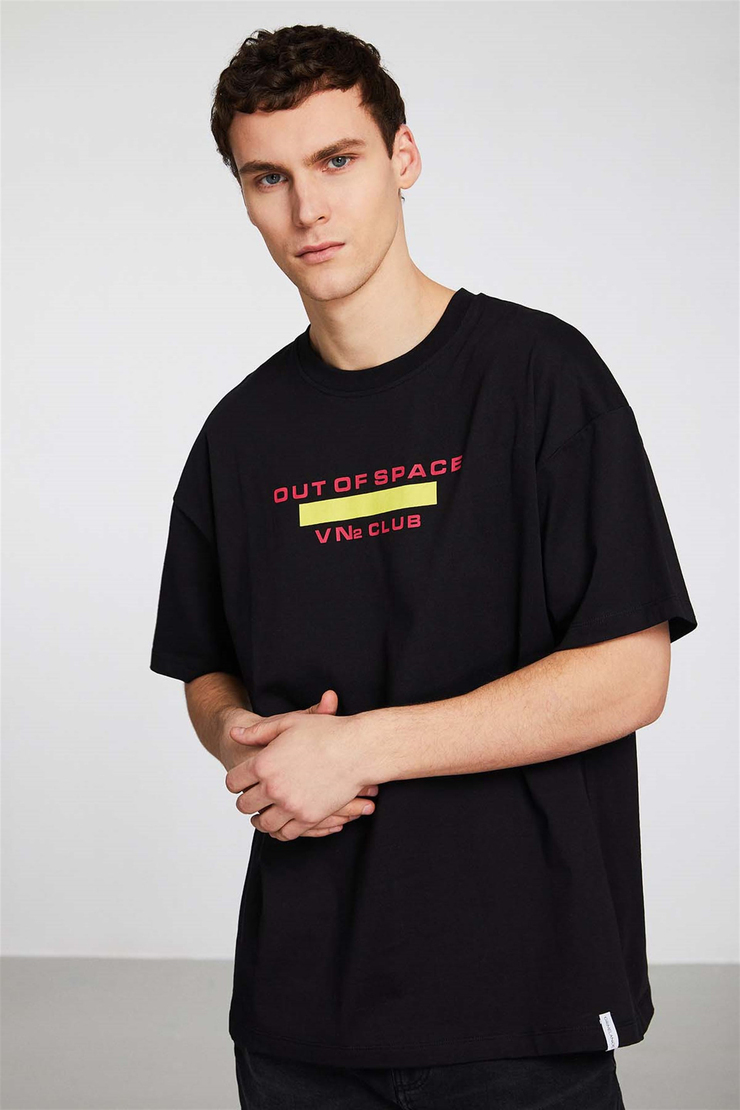 EXPLORE Örme Oversize Siyah  T-Shirt