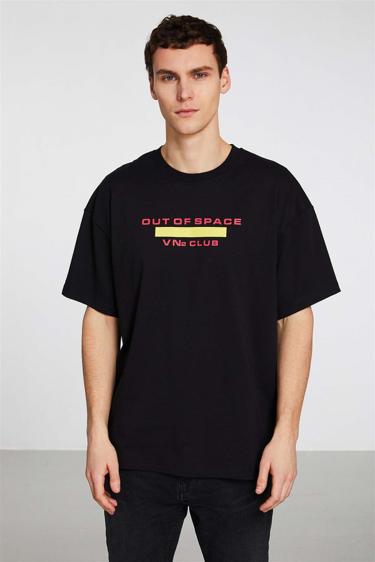 EXPLORE Örme Oversize Siyah  T-Shirt