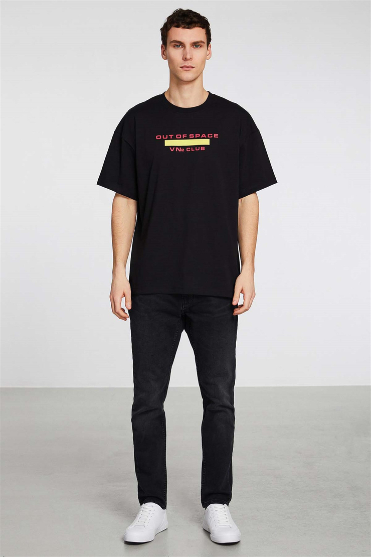 EXPLORE Örme Oversize Siyah  T-Shirt