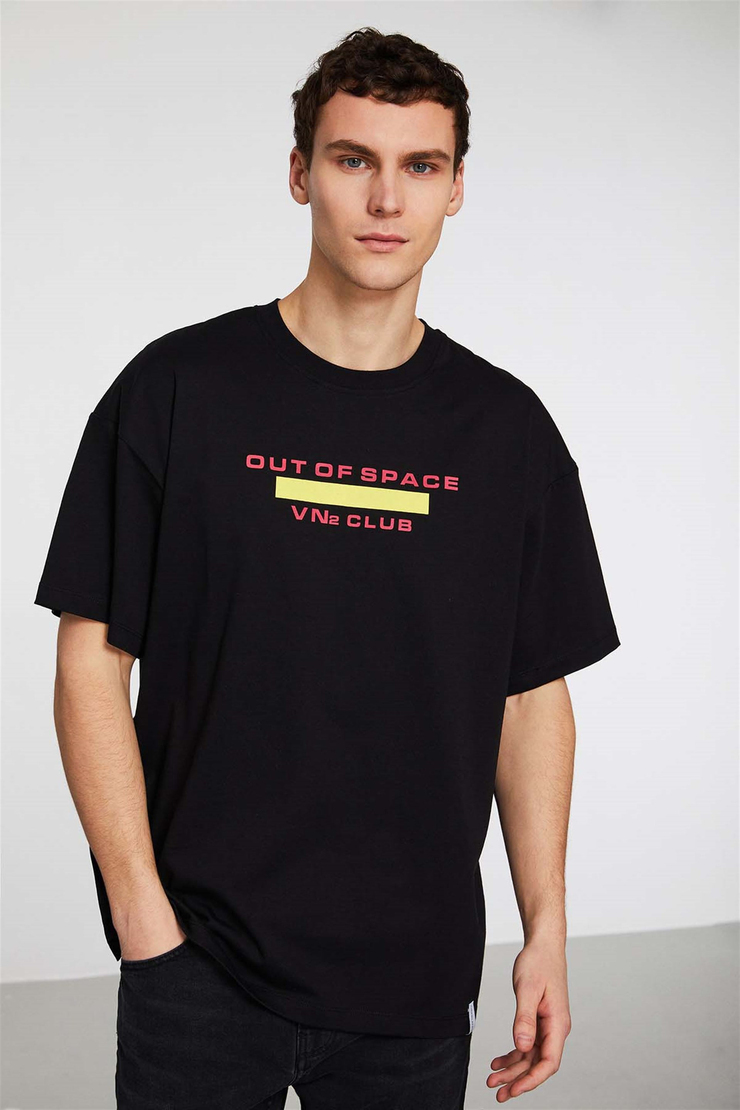 EXPLORE Örme Oversize Siyah  T-Shirt