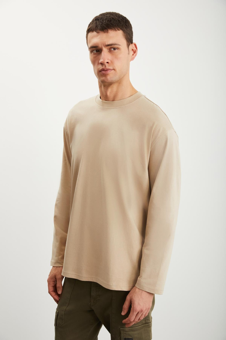 EZRA  Oversize Bej Tekli T-Shirt