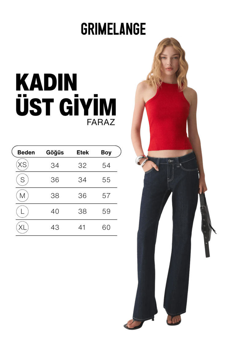 FARAZ Kadın Yumuşak Ve Esnek Kumaşlı Halter Yaka Vücuda Oturan Kırmızı Atlet