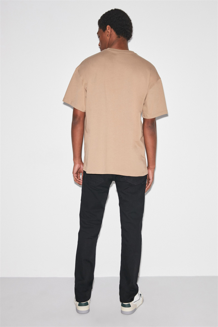 FAROUT Erkek Bej Baskılı Yuvarlak Yaka Oversize T-Shirt