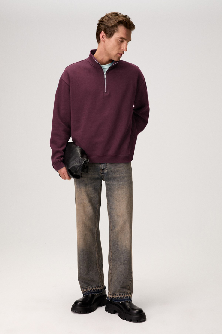 FAYED Erkek Dik Yaka Bordo Sweatshirt