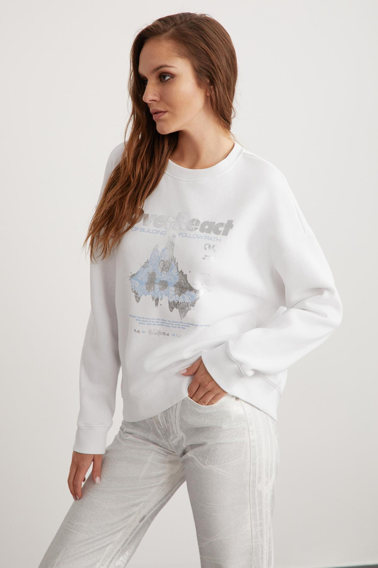 FAYLINN  Relaxed Beyaz Tekli Sweatshirt