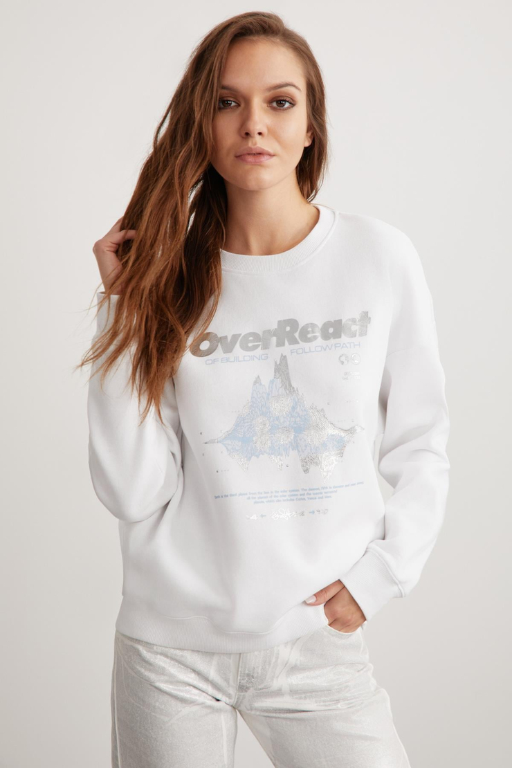 FAYLINN  Relaxed Beyaz Tekli Sweatshirt