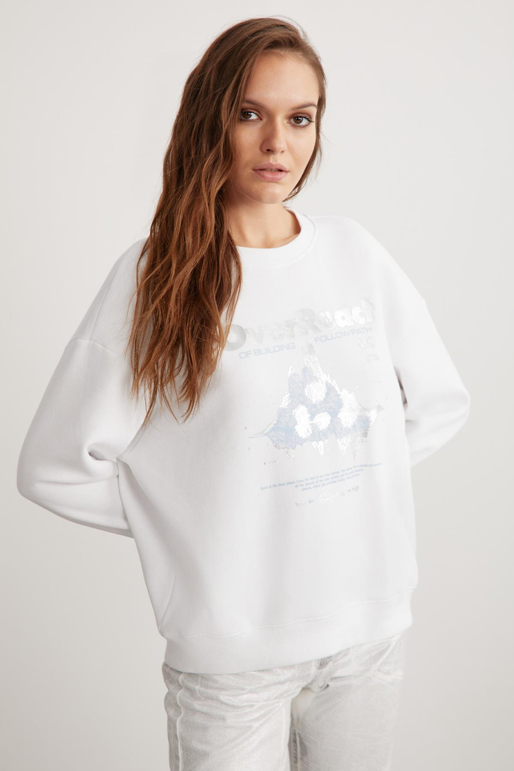 FAYLINN  Relaxed Beyaz Tekli Sweatshirt