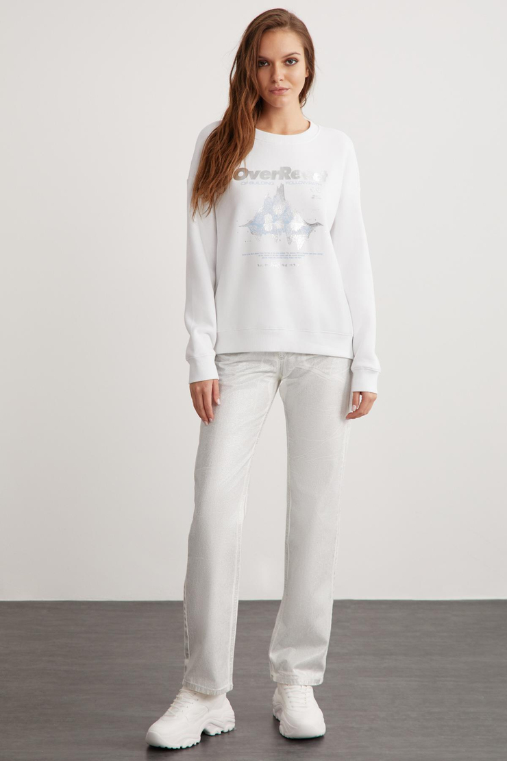 FAYLINN  Relaxed Beyaz Tekli Sweatshirt