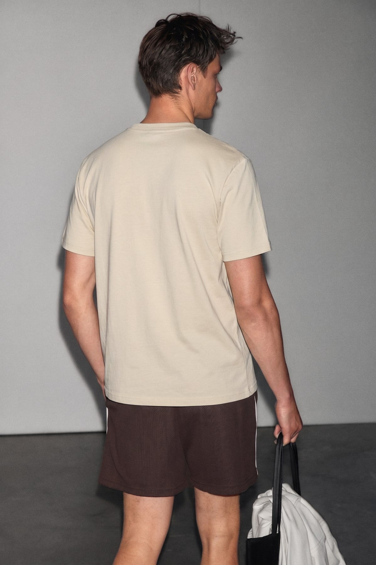 FAYON Erkek Yumuşak Ve Esnek Kumaşlı Organik Pamuklu Yuvarlak Yakalı Bej T-Shirt