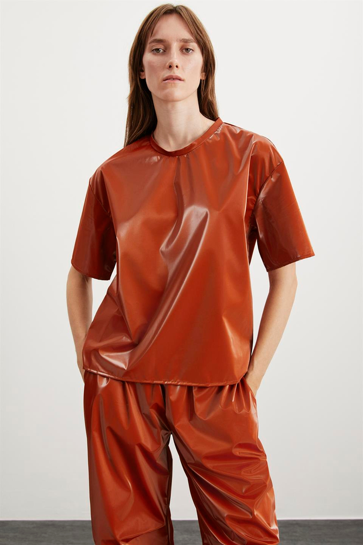 FELECIA  Relaxed Kiremit Rengi Tekli T-Shirt