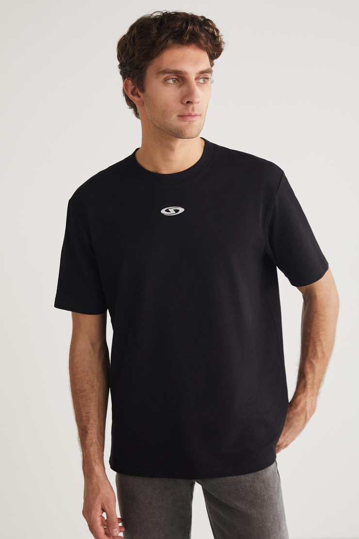 FERRAN Basic Regular Siyah Tekli T-Shirt