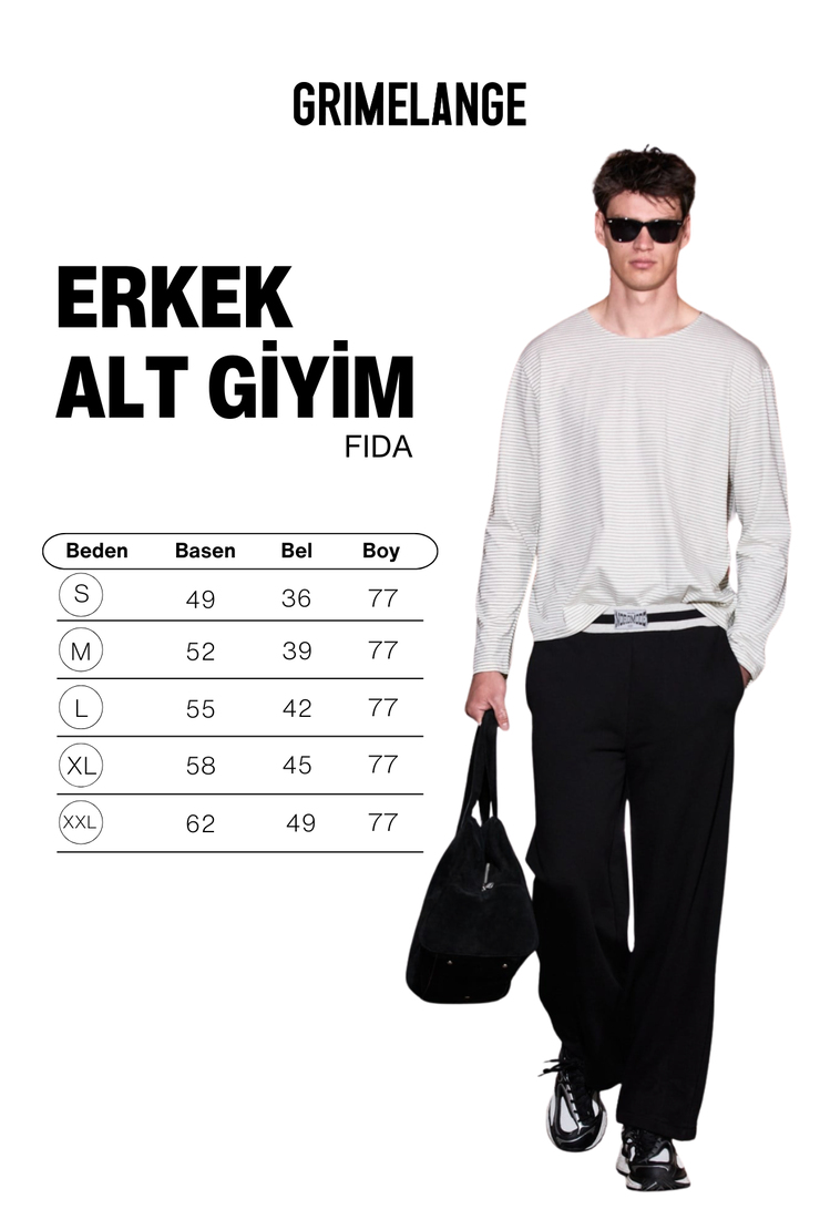 FIDA Erkek Organik Pamuklu Beli Lastikli Etiket Ve Baskı  Detaylı Relaxed Fit Siyah Eşofman Altı
