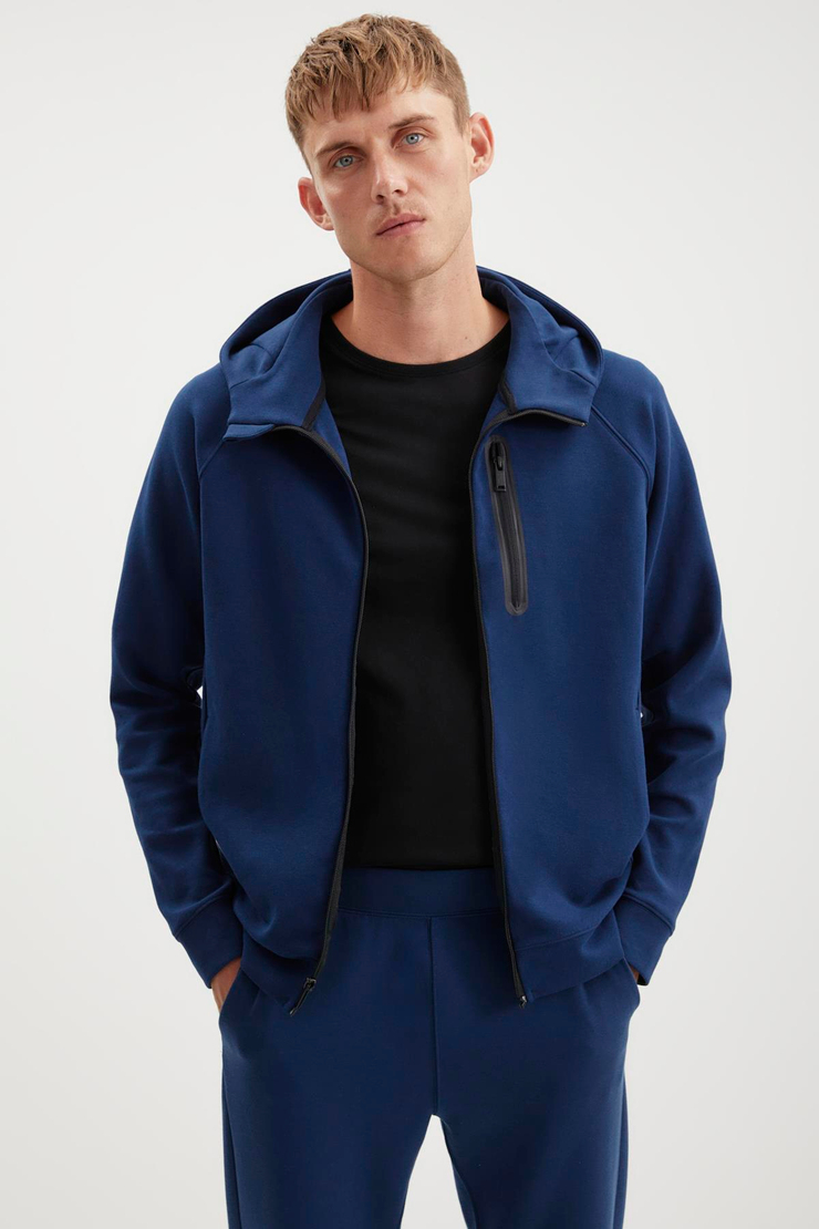 FINE  Relaxed Lacivert Tekli Sweatshirt