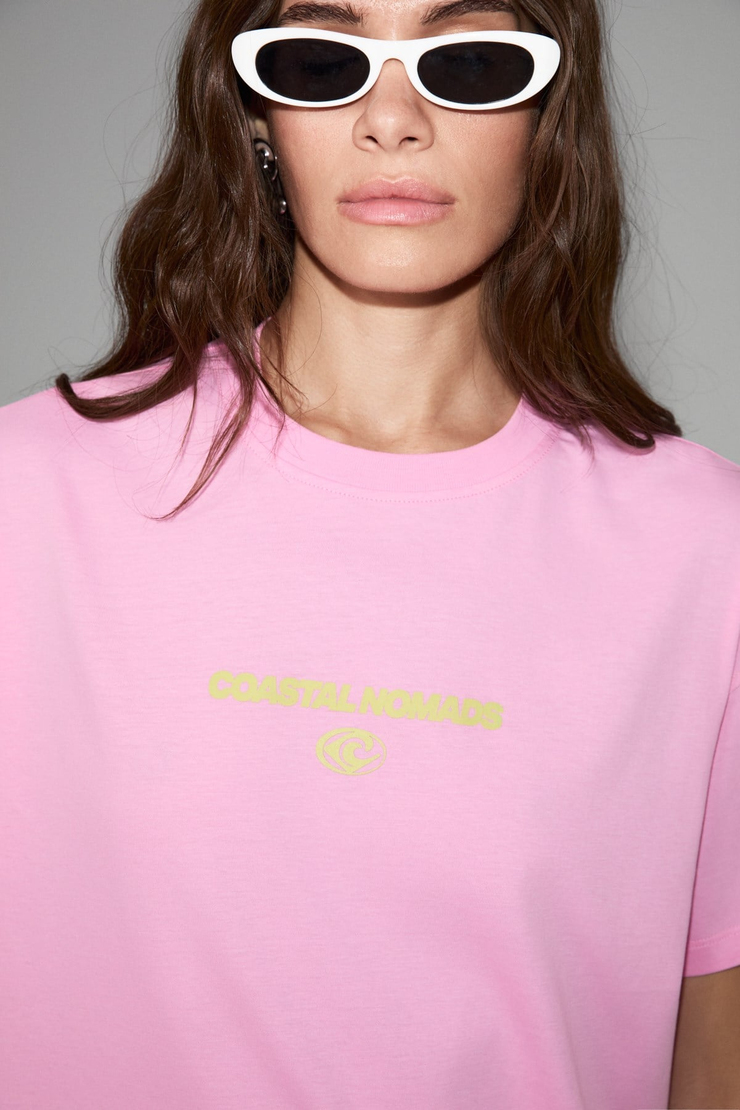 FINESTE Kadın Yumuşak Kumaşlı %100 Organik Pamuklu  Baskı Detaylı Pembe T-Shirt