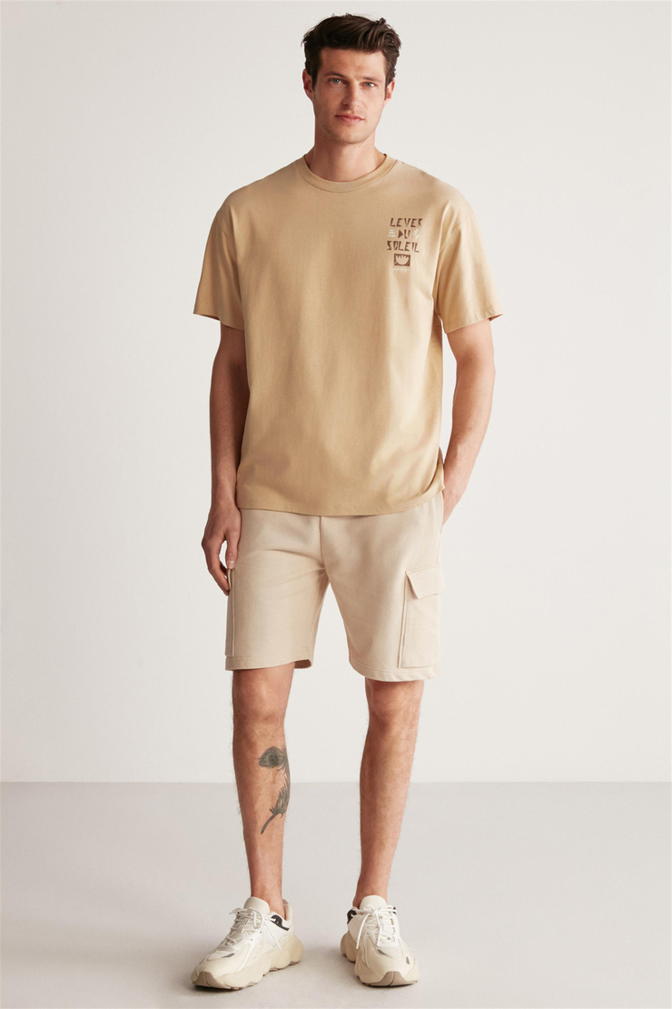 FINN Örme Oversize Bej Tekli T-Shirt