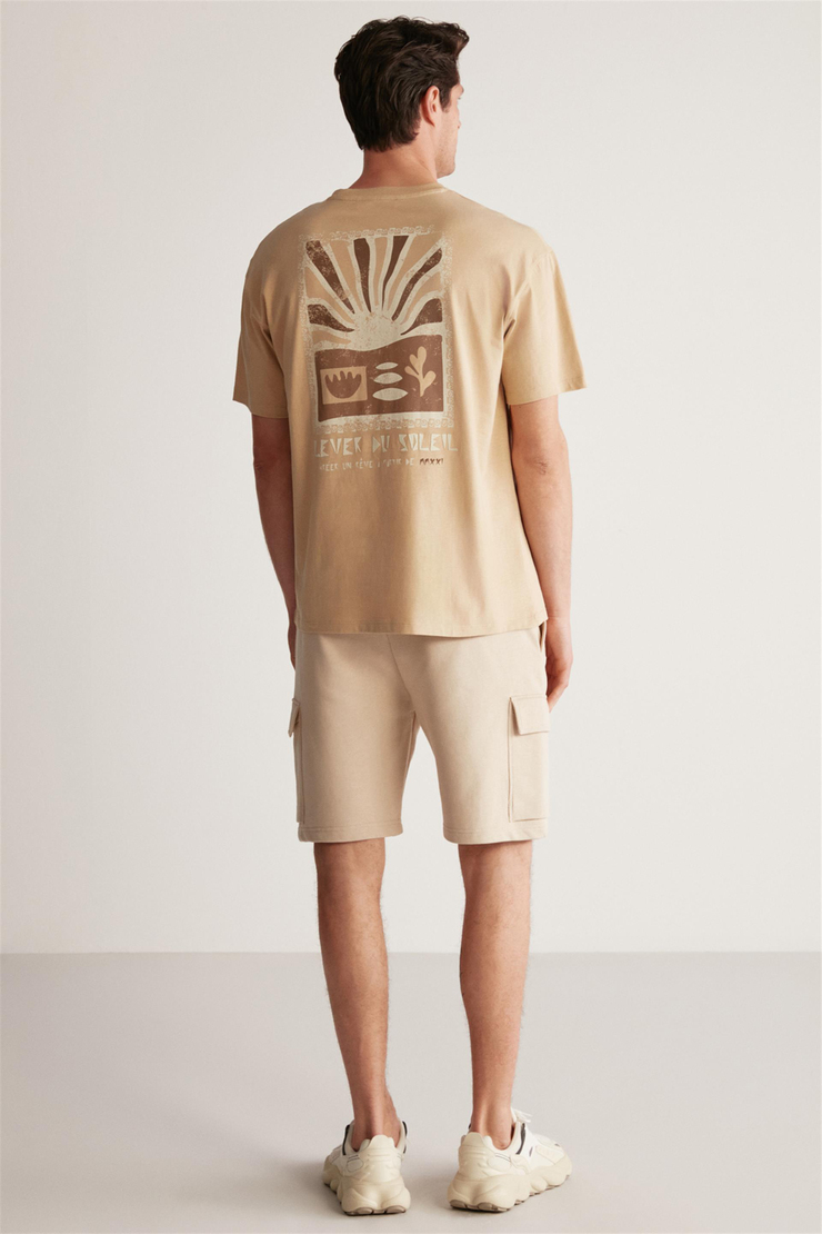 FINN Örme Oversize Bej Tekli T-Shirt