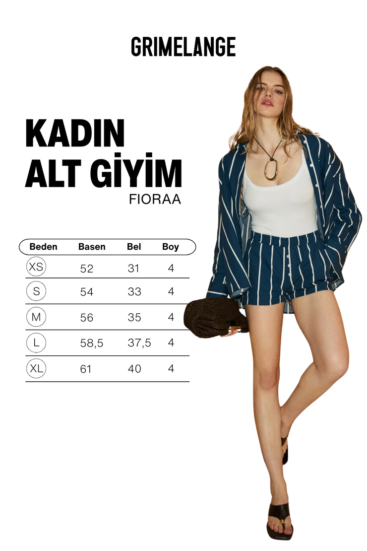 FIORAA Kadın Regular Fit %100 Organik Pamuklu Lacivert-Çizgili Şort