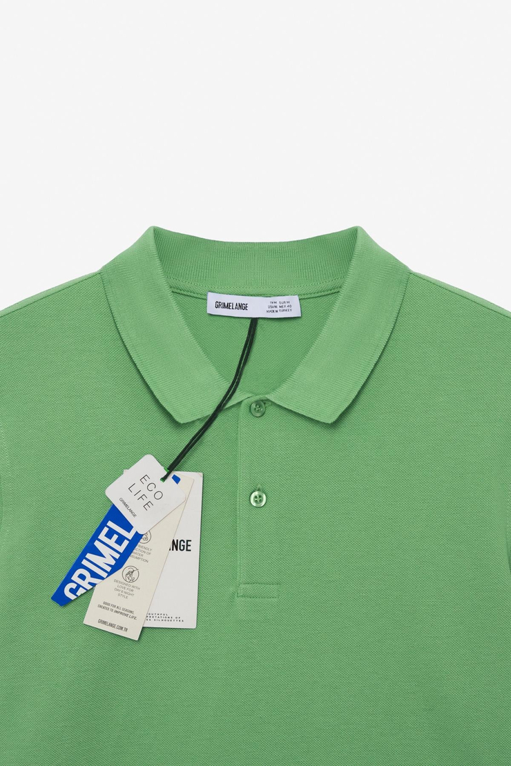 FLEXORE Erkek %100 Pamuk Kısa Kollu Regular Fit Yeşil Polo Yaka T-shirt