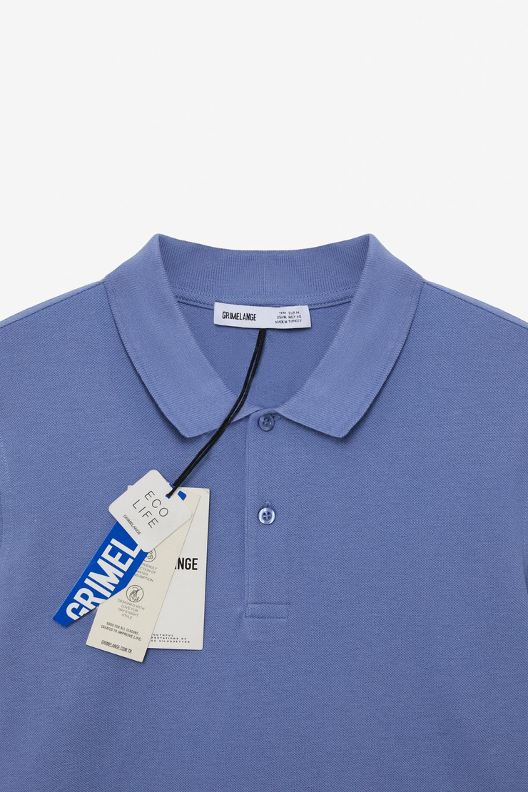 FLEXORE Erkek %100 Pamuk Kısa Kollu Regular Fit Mavi Polo Yaka T-shirt