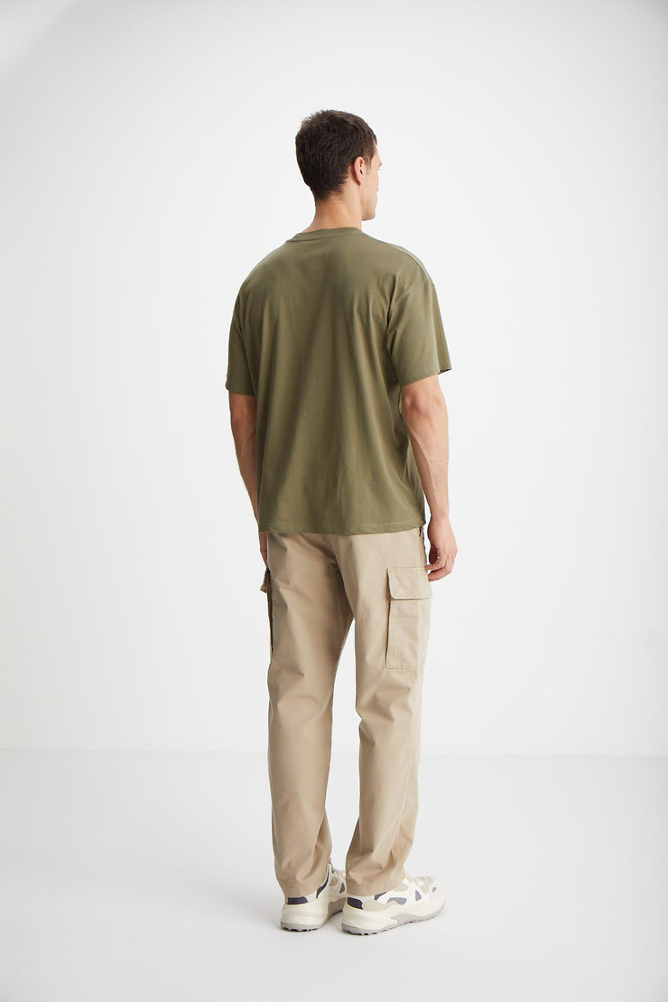 FLORAISON  Oversize Haki Tekli T-Shirt