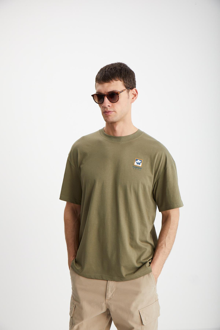 FLORAISON  Oversize Haki Tekli T-Shirt