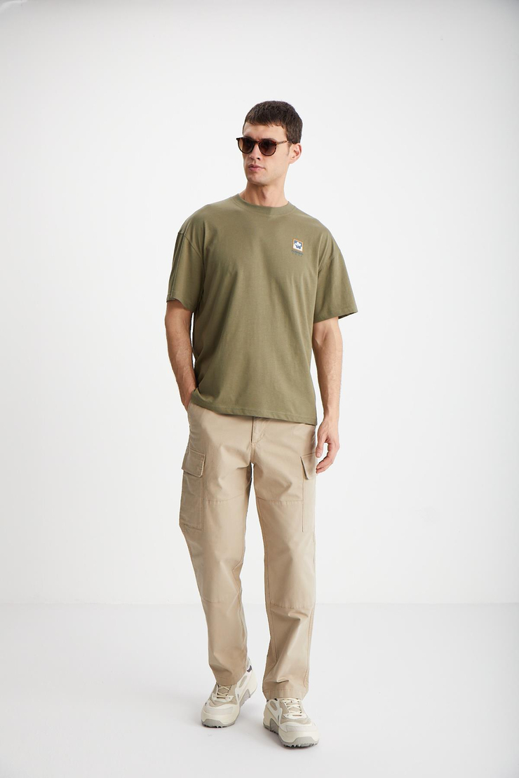 FLORAISON  Oversize Haki Tekli T-Shirt